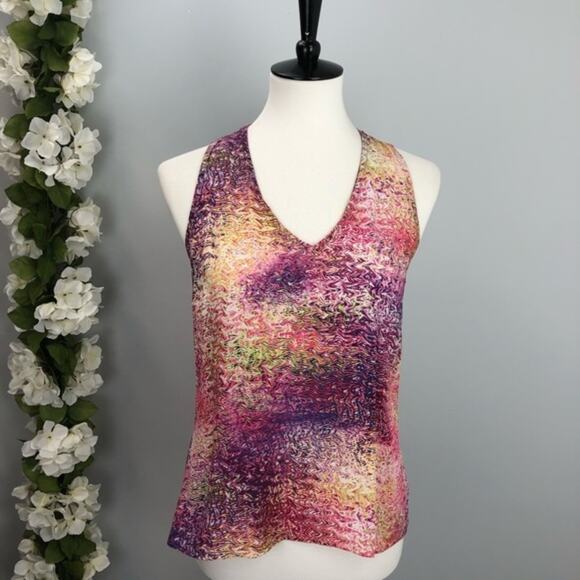 Alexis Tops - Alexis Silk Racerback Colorful Watercolor Sleeveless Racerback Tank Top Small